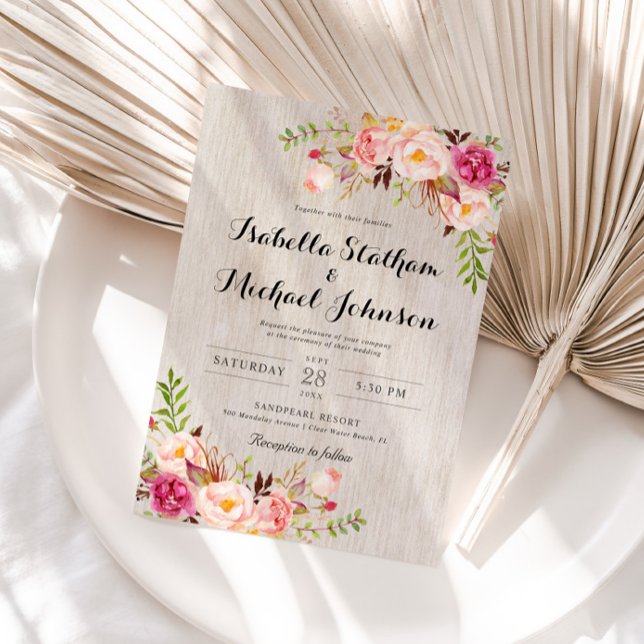 Faire-part de mariage floral rustique/aquarelle bg (Créateur téléchargé)