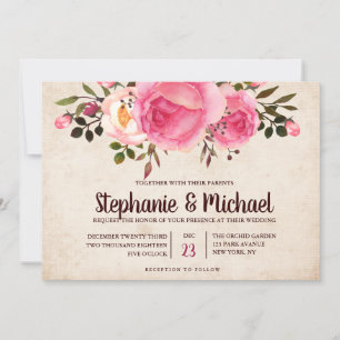 Faire-part de mariage floral rustique Country Clas