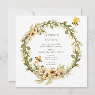 Faire-part de mariage floral rustique d'abeille
