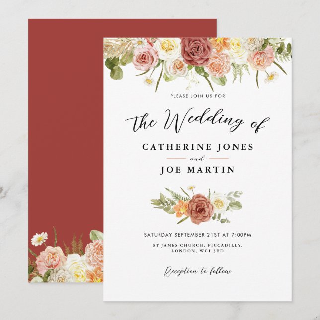 Faire-part de mariage Floral Rustique Terre (Devant / Derrière)