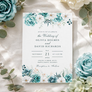 Faire-part de mariage floral sarcelle Botanique