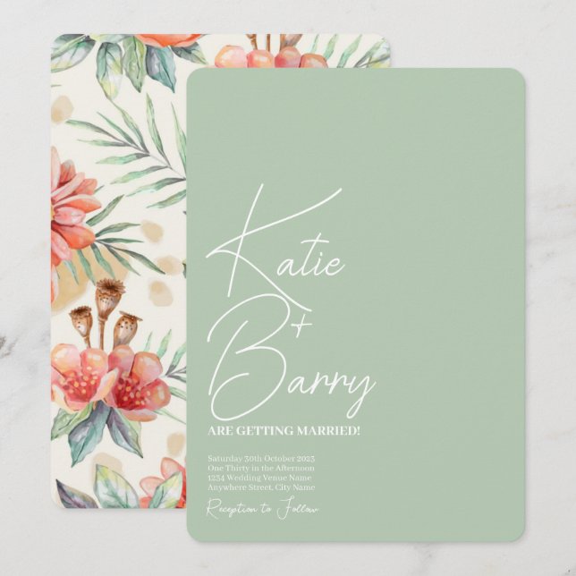 Faire-part de mariage Floral simple et moderne (Devant / Derrière)