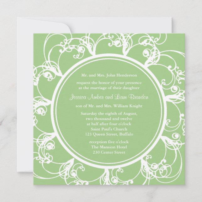 Faire-part de mariage floral soigné (vert) (Devant)