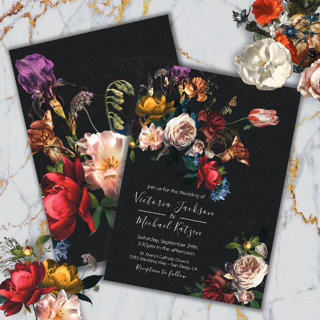 Faire-part de mariage floral sombre et mystérieux  (Créateur téléchargé)