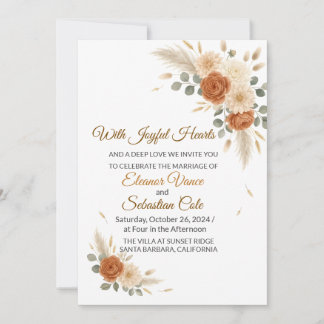 Faire-part de mariage floral terracotta boho neutr