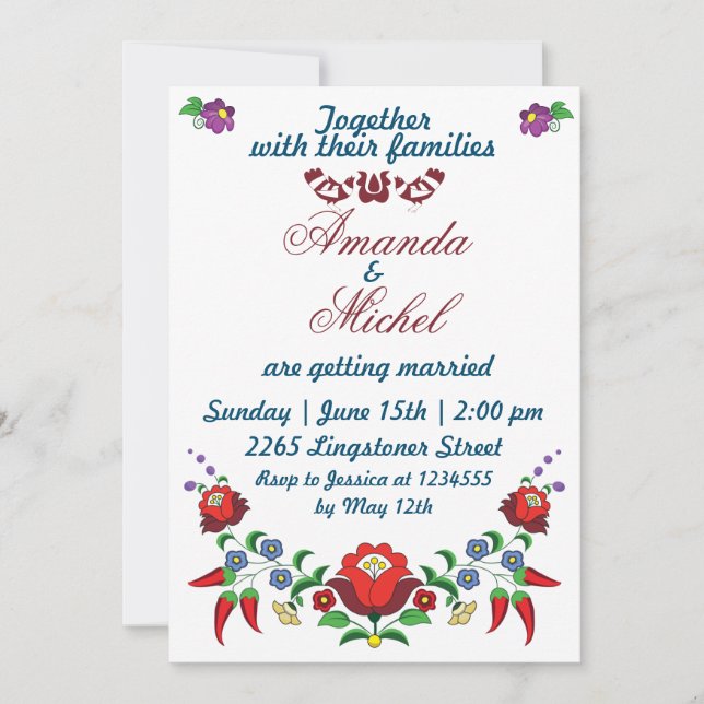 Faire-part de mariage Floral traditionnel hongrois (Devant)