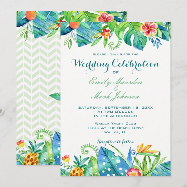Faire-part de mariage floral tropical de (Devant / Derrière)