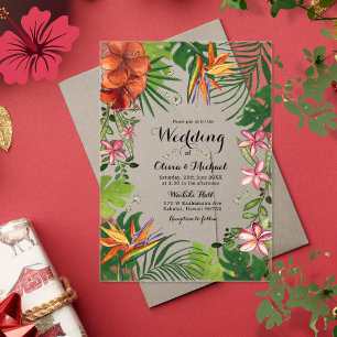 Faire-part de mariage floral tropical en acrylique