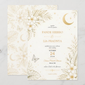 Faire-part de mariage floral tropical en or