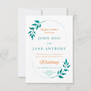 Faire-part de mariage floral Turquoise et orange