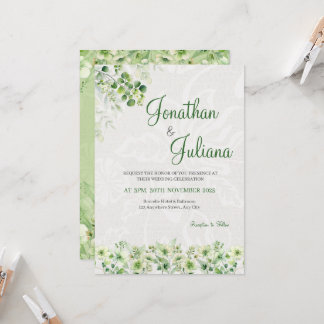 Faire-part de mariage floral vert doux