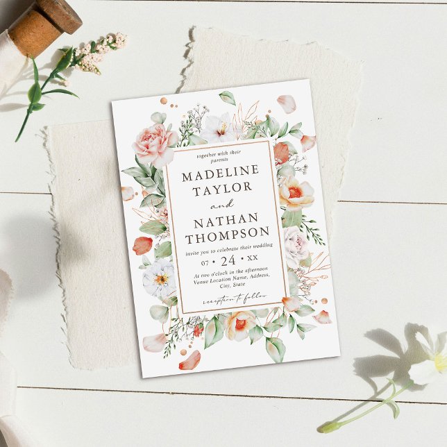 Faire-part de mariage floral vert menthe et pêche (Créateur téléchargé)