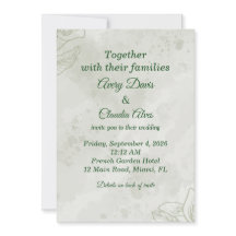 Faire-Part de Mariage Floral Vert Sauge Français T