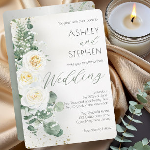 Faire-part de mariage floral vert sauge romantique
