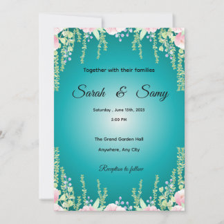 Faire-part de mariage floral vert turquoise | Élég