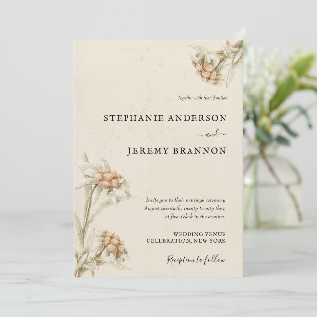 Faire-part de mariage Floral vintage Edelweiss (Debout devant)