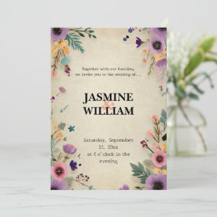Faire-part de mariage floral vintage rustique