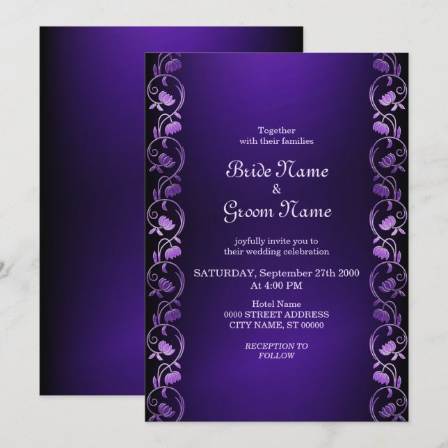 Faire-part de mariage floral violet (Devant / Derrière)