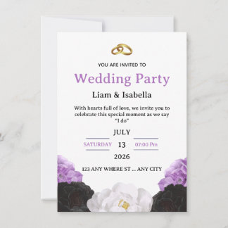 Faire-part de mariage floral violet élégant modifi