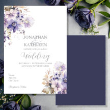 Faire-part de mariage floral violet et bleu à l'aq