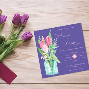 Faire-part de mariage floral violet et rose dans u