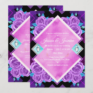 Faire-part de mariage floral violet et sarcelle vi