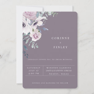 Faire-part de mariage floral violet Jardin poussié