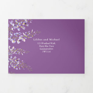 Faire-part de mariage floral Wisteria Violet 3en1