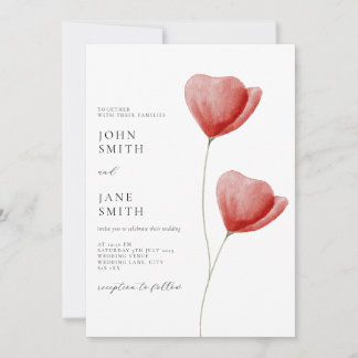 Faire-part de mariage florale à l'aquarelle rouge