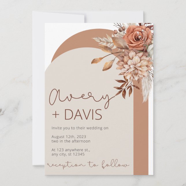 Faire-part de mariage florale automne (Devant)