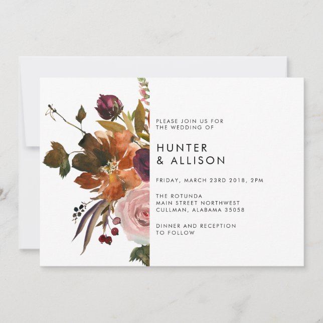 Faire-part de mariage florale automne (Devant)