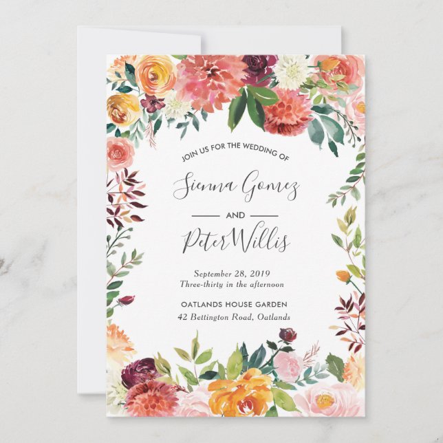 Faire-part de mariage florale automorale (Devant)