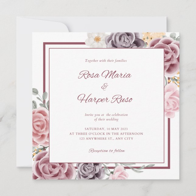 Faire-part de mariage Florale Avec Photo À L'Arriè (Devant)