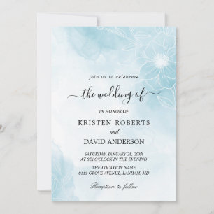 faire-part de mariage florale bleu clair
