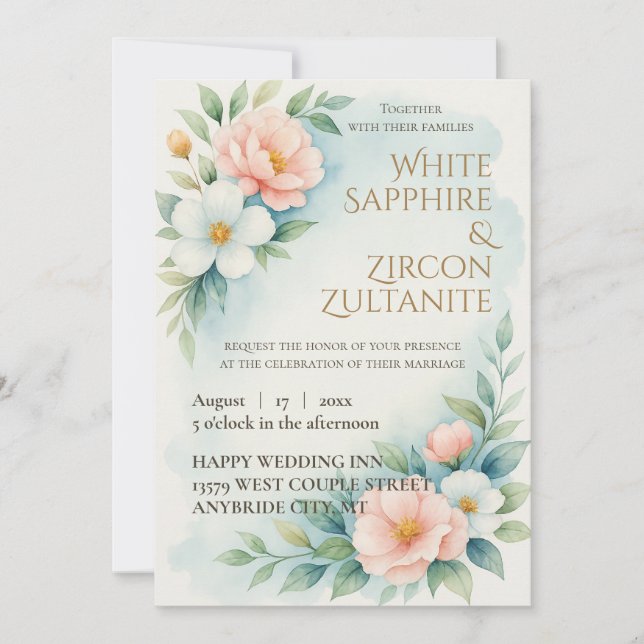 Faire-part de mariage florale bleu et bleu (Devant)