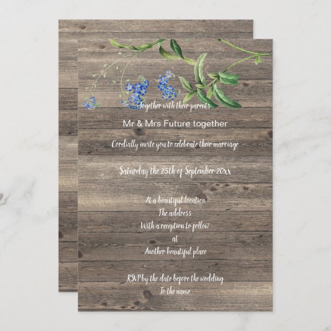 Faire-part de mariage FLORALE BLEU EUCALYPTUS RUST (Devant / Derrière)