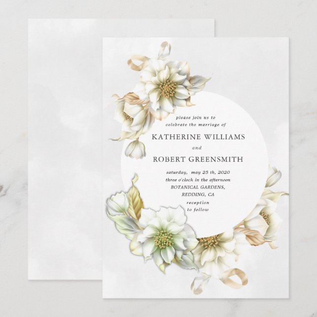 Faire-part de mariage florale d'albâtre victorien (Devant / Derrière)