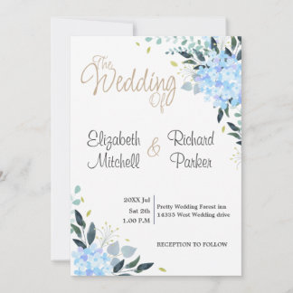 Faire-part de mariage florale d'aquarelle bleue