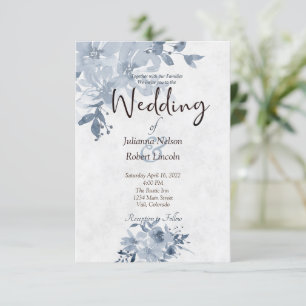 Faire-part de mariage florale d'aquarelle bleue