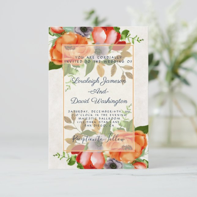 Faire-part de mariage florale d'aquarelle budgétai (Debout devant)