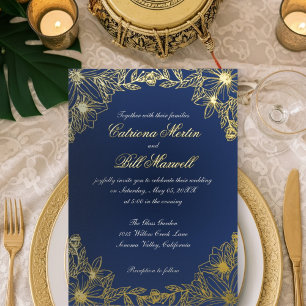 Faire-part de mariage florale de luxe Gold Foil