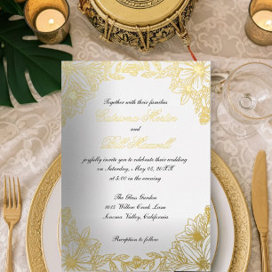 Faire-part de mariage florale de luxe Gold Foil