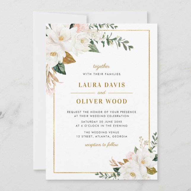faire-part de mariage florale de magnolia blanche  (Devant)