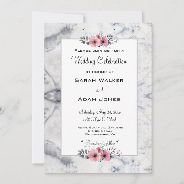Faire-part de mariage florale de marbre (Devant)