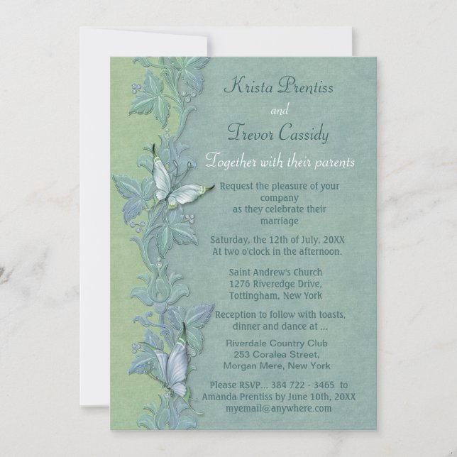 Faire-part de mariage florale de vol papillon (Devant)