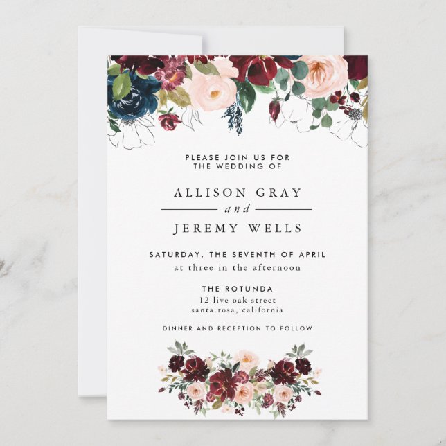 Faire-part de mariage Florale d'hiver (Devant)