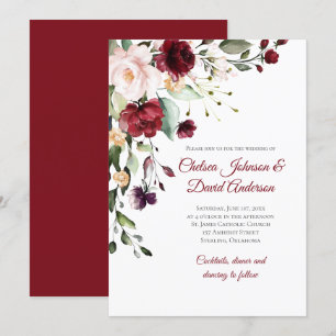 Faire-part de mariage florale d'hiver rouge foncé