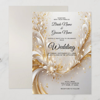 Faire-part de mariage Florale d'or blanc
