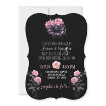 Faire-part de mariage florale gothique rose