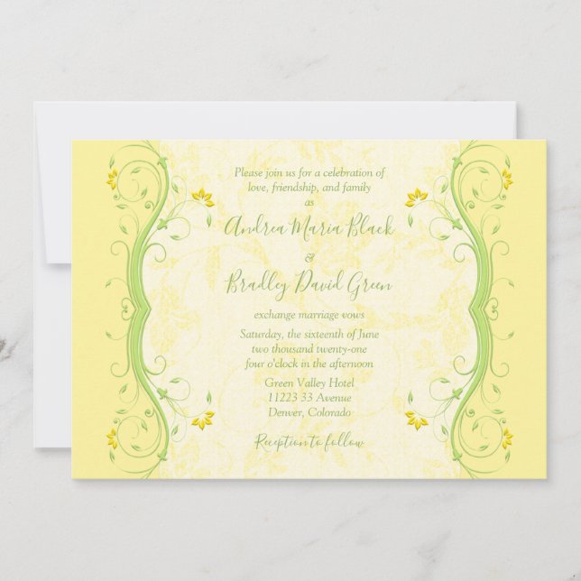 Faire-part de mariage florale jaune et vert (Devant)